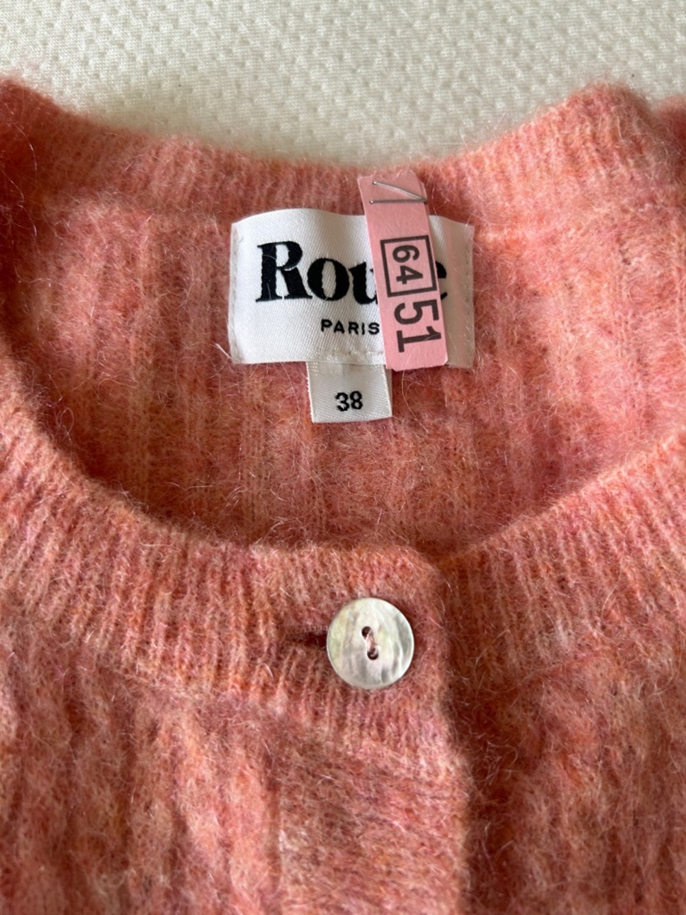 Rouje Peach-Pink Mohair Button Cardigan - Picture 3 of 3
